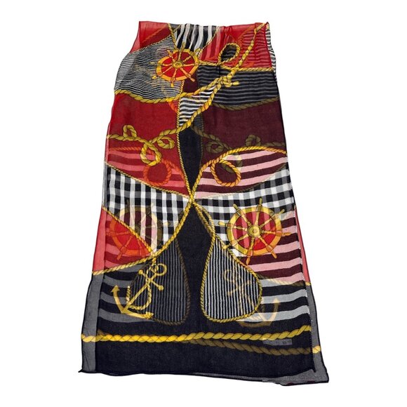 Echo Sheer Chiffon Scarf – Nautical Anchors & Rope Chain Print - Picture 2 of 4
